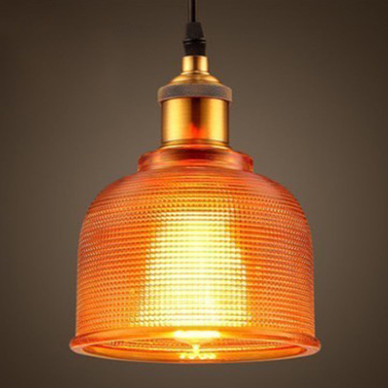 Industrial Ribbed Glass Bell Pendant Light For Dining Room Orange NALANI