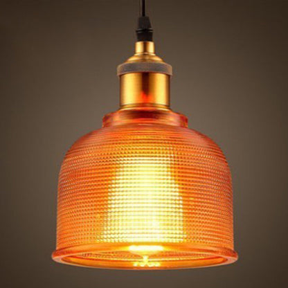 Industrial Ribbed Glass Bell Pendant Light For Dining Room Orange NALANI