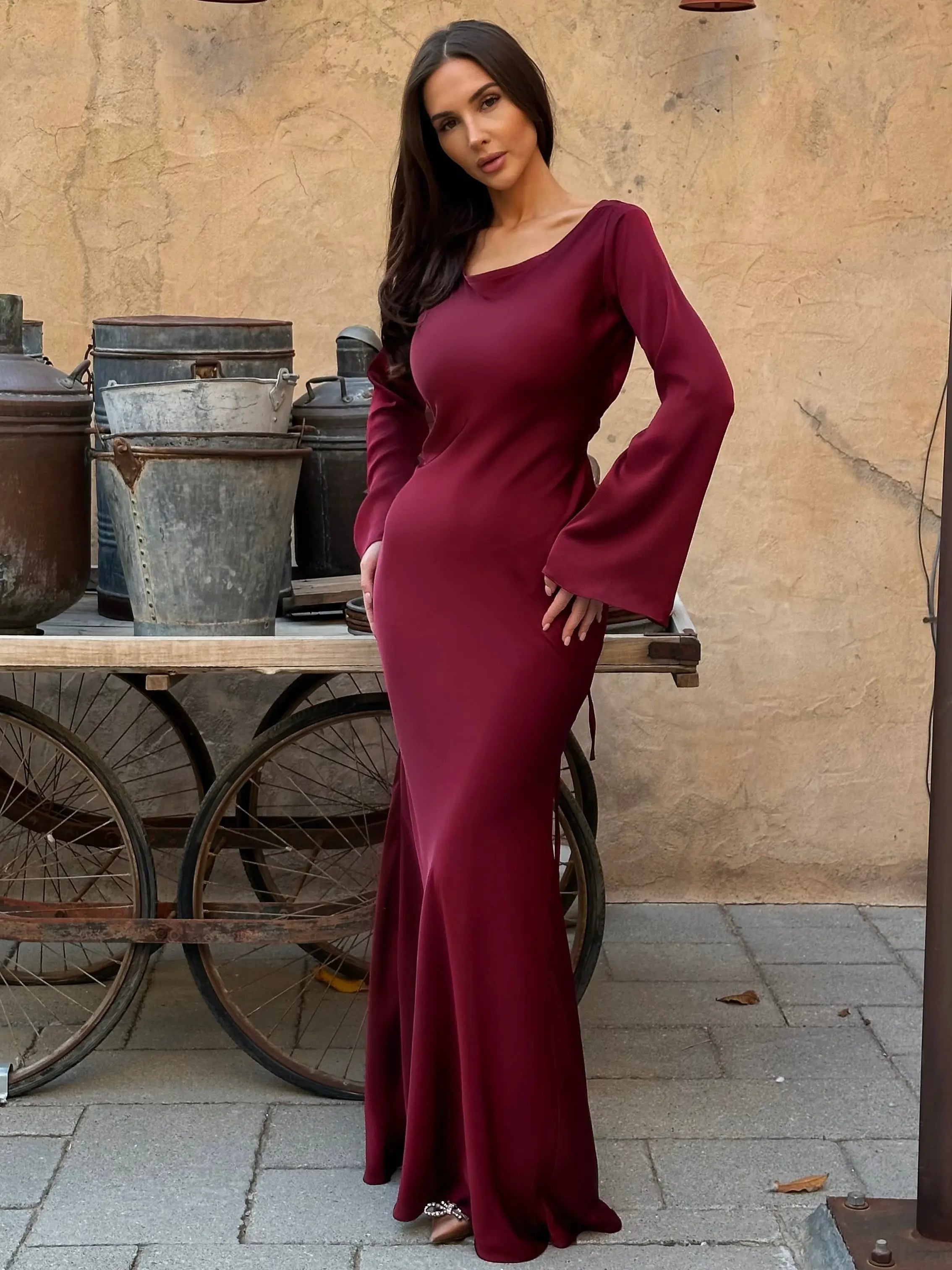 Women’s Long Sleeve Dress | Maxi With Clean Lines And Sleek Silhouette For Day To Night Wear, Effortless Maxi