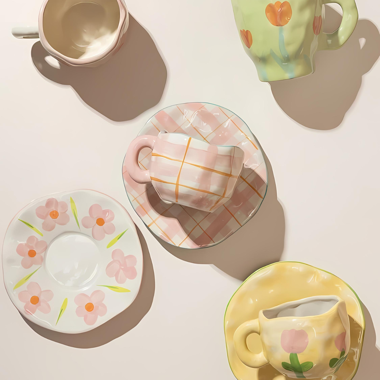 Handmade Mug and Saucer Set with Unique Artistic Designs NaLani