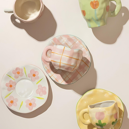 Handmade Mug and Saucer Set with Unique Artistic Designs NaLani