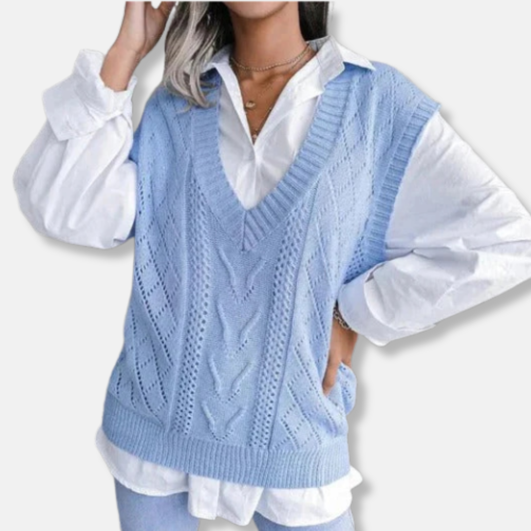 Cable Knit Wool Blend Womens Vest With V Neck Layering Piece