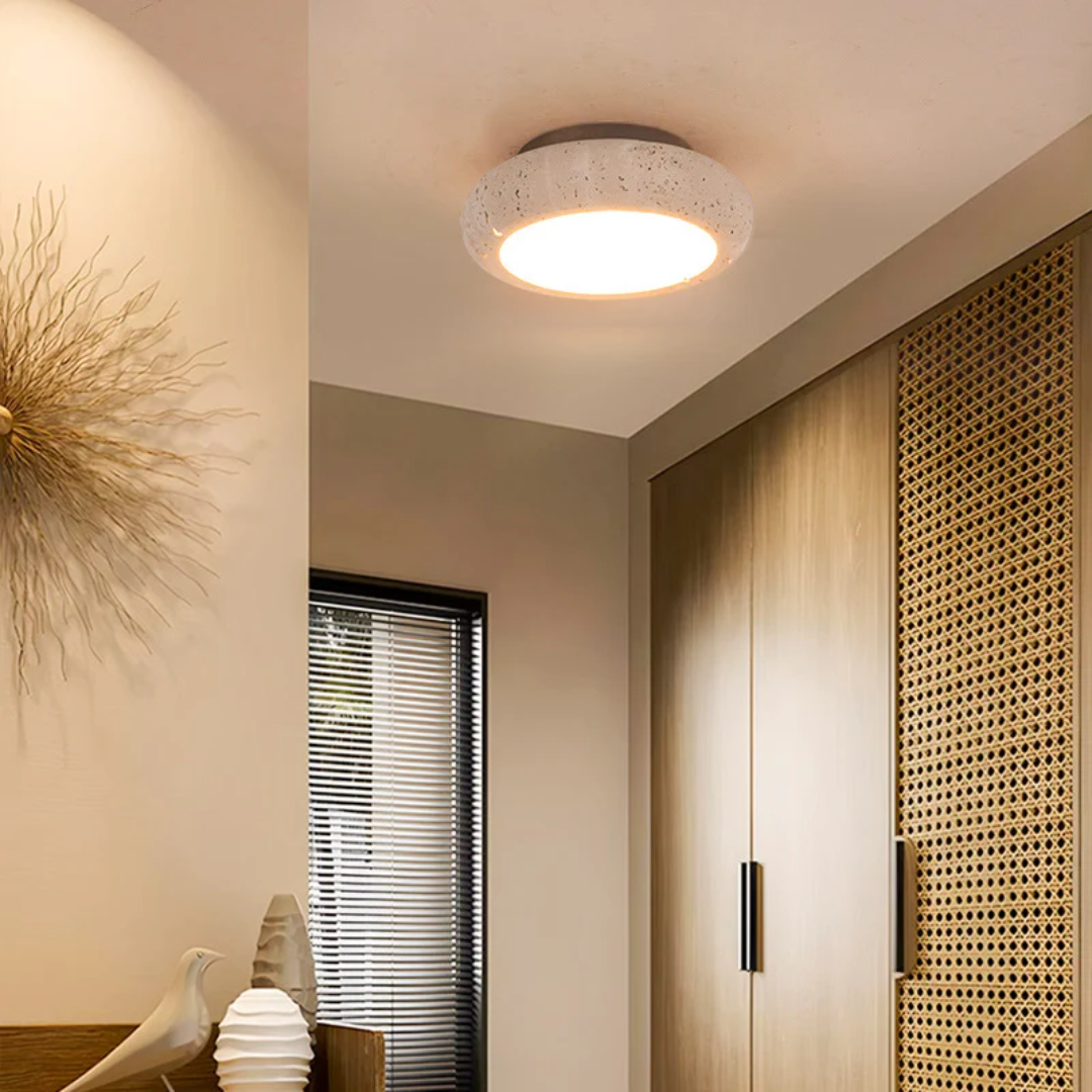 Retro Travertine Ceiling Light With Wood Accent Vintage NALANI