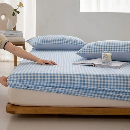 Classic Checkerboard Fitted Sheet for Minimalist Bedroom Decor Blue NaLani