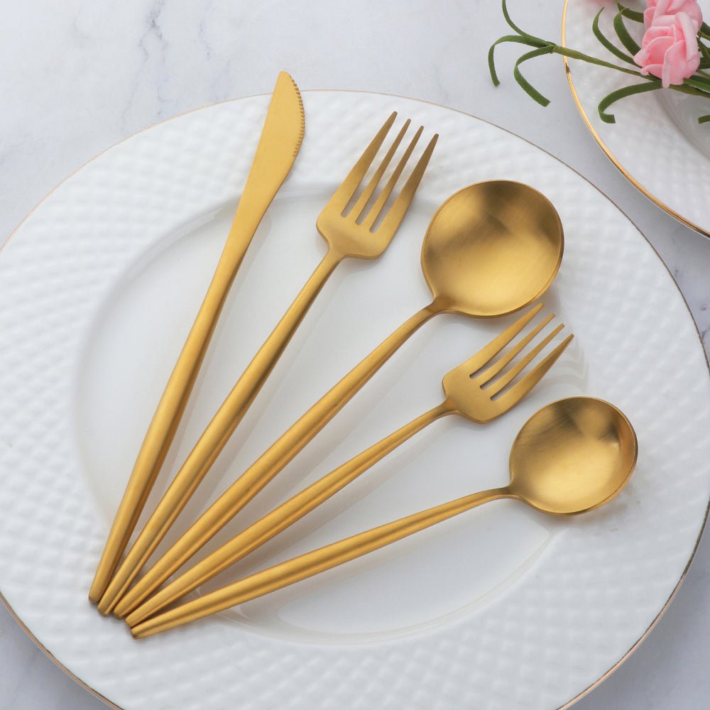 Slim Stainless Steel Cutlery Set 16 or 20 Piece Dining Gold 20 Piece Set NALANI