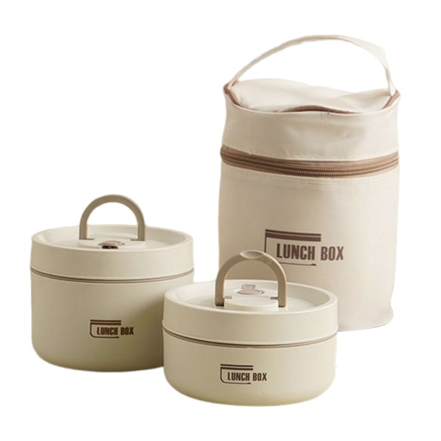 Multi Layer Insulated Lunch Box With Free Carry Bag White Small + Large NALANI