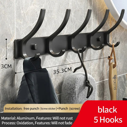 Durable Aluminum Wall Mounted Coat Rack With Six Hooks Black 5-hook NALANI