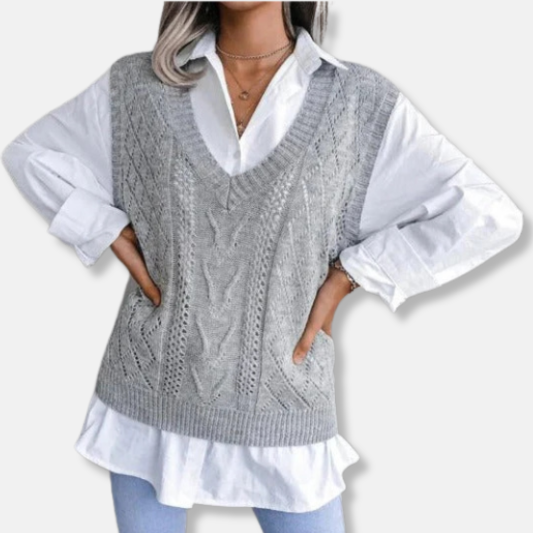 Cable Knit Wool Blend Womens Vest With V Neck Layering Piece