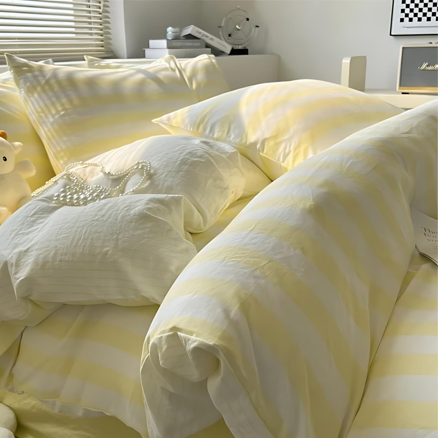 Classic Striped Bedding Set for Timeless Bedroom Elegance Yellow NaLani