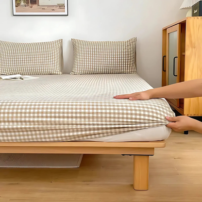 Classic Checkerboard Fitted Sheet for Minimalist Bedroom Decor Beige NaLani