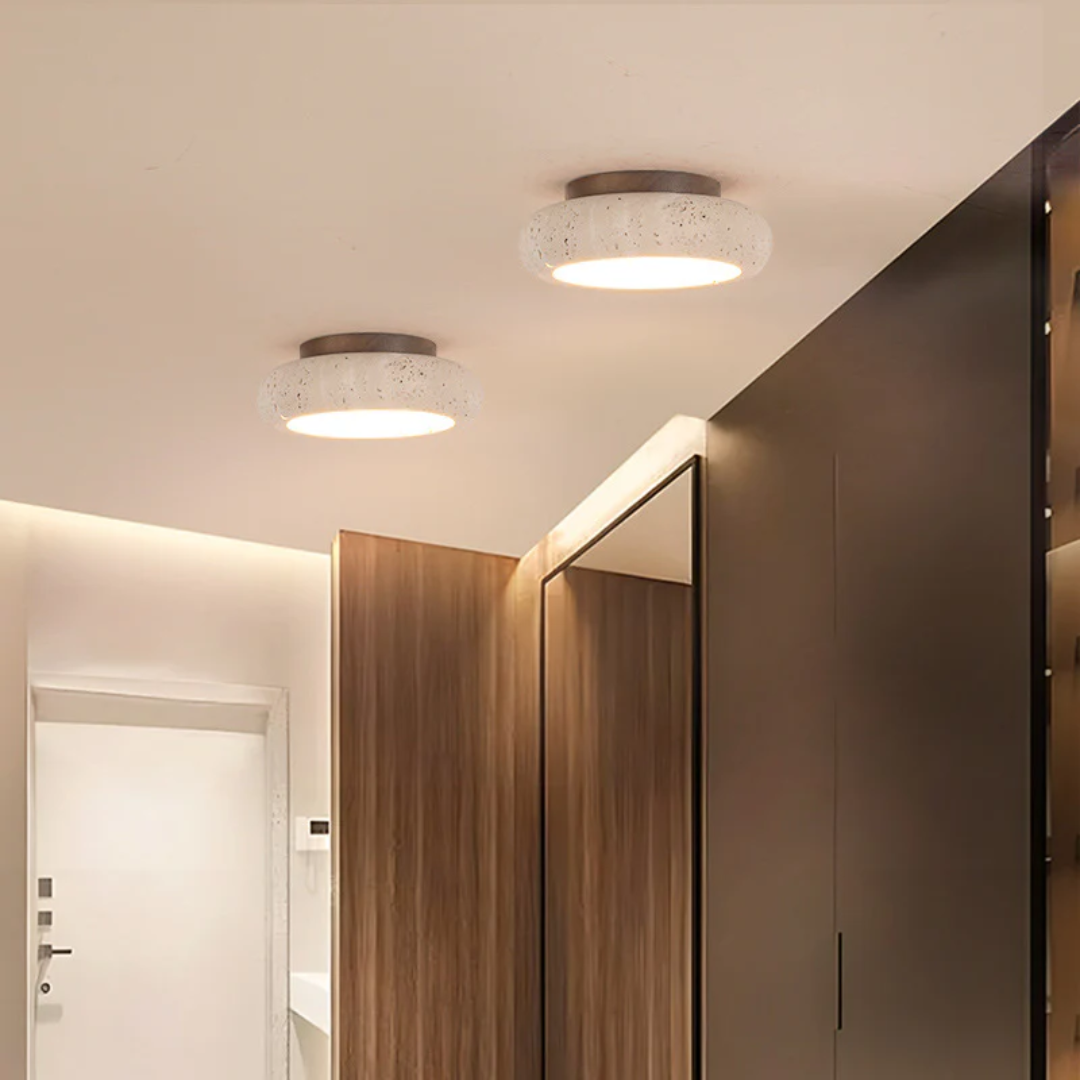 Retro Travertine Ceiling Light With Wood Accent Vintage NALANI