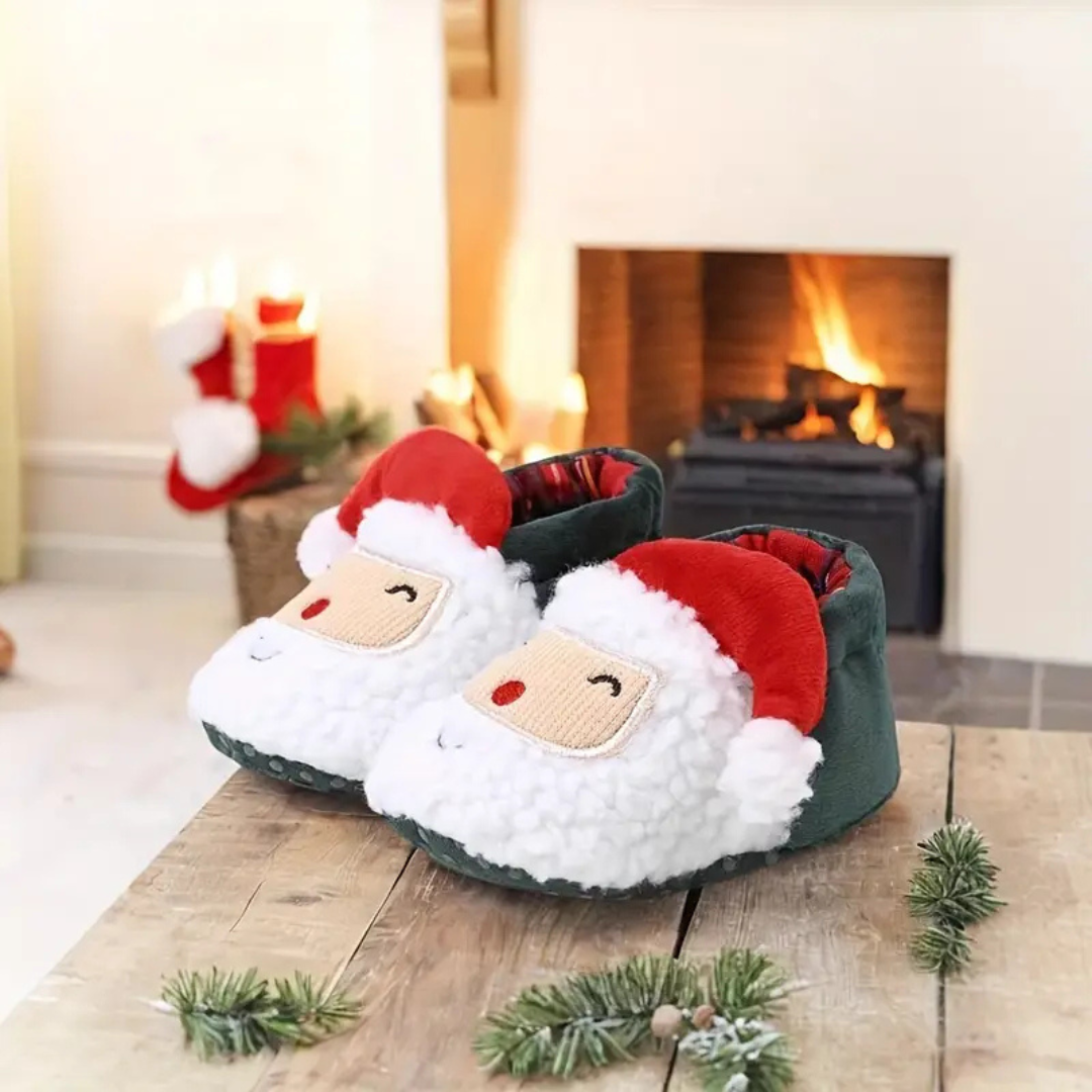 Warm Christmas Santa Slippers for Kids Cozy Holiday Gray NALANI