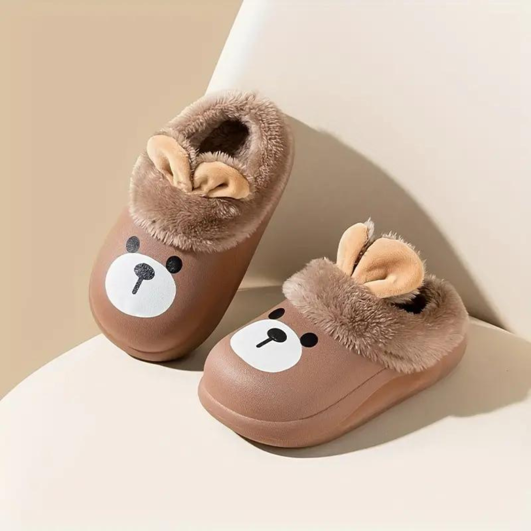 Non Slip Kids Slippers With Faux Fur Lining 0 To 6 Years Brown NALANI