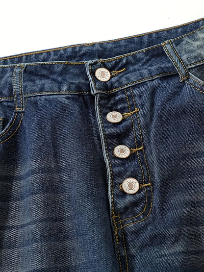 Caleni | Women's high-waisted casual loose denim jeans