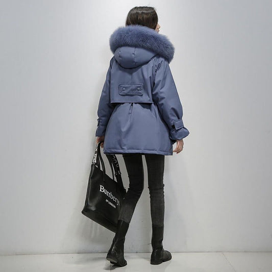 Luxurious Parka With Fur Collar For Women Winter Coat Blue NALANI