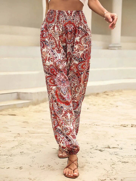 Ovara | Women's Harem Trousers - Bohemian Elephant Print - Loose Fit - Elastic Waist & Cuffs