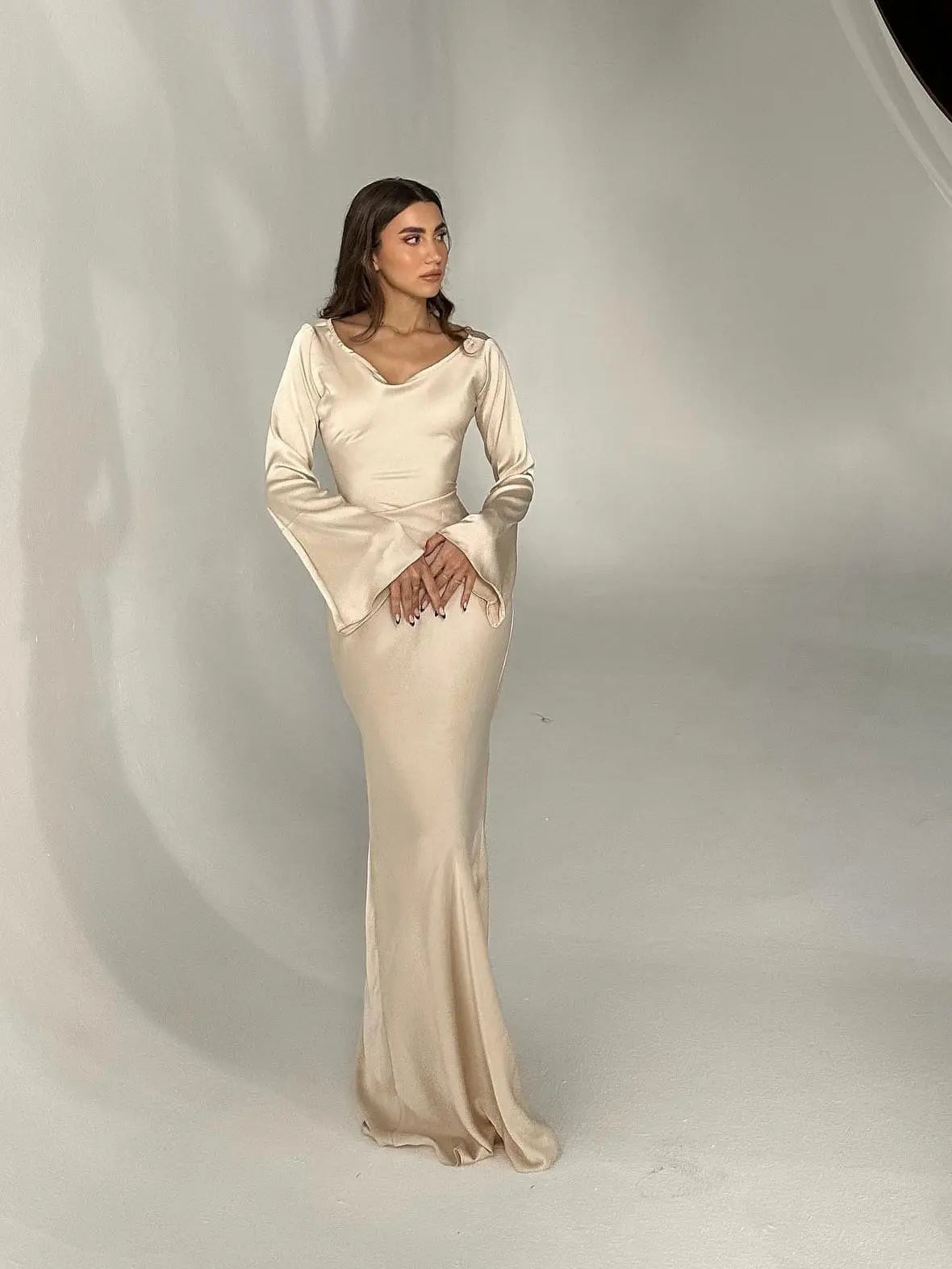 Women’s Long Sleeve Dress | Maxi With Clean Lines And Sleek Silhouette For Day To Night Wear, Effortless Maxi