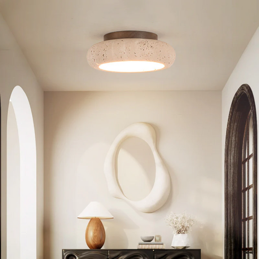 Retro Travertine Ceiling Light With Wood Accent Vintage NALANI