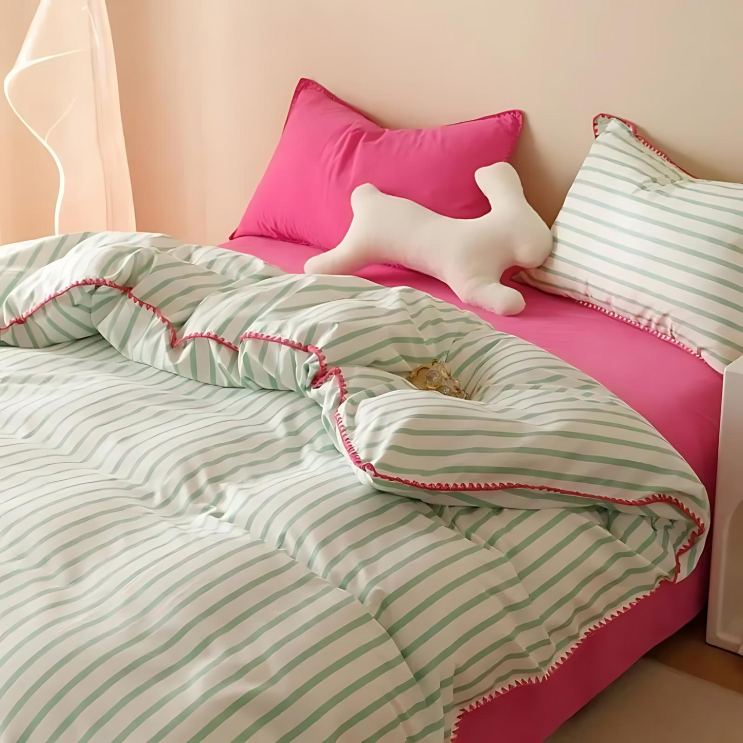 Timeless Laura Bedding Set with Doona Cover and Pillowcases Green & Pink NaLani
