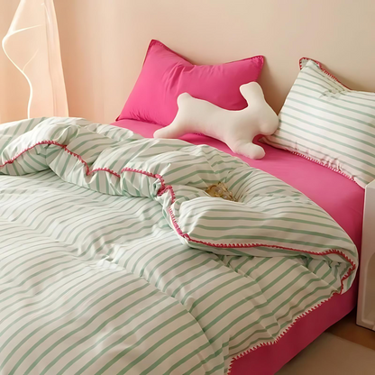 Timeless Laura Bedding Set with Doona Cover and Pillowcases Green & Pink NaLani