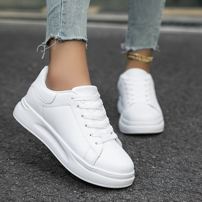 Celeni | Women Clean White Faux Leather Sneakers Casual Comfort