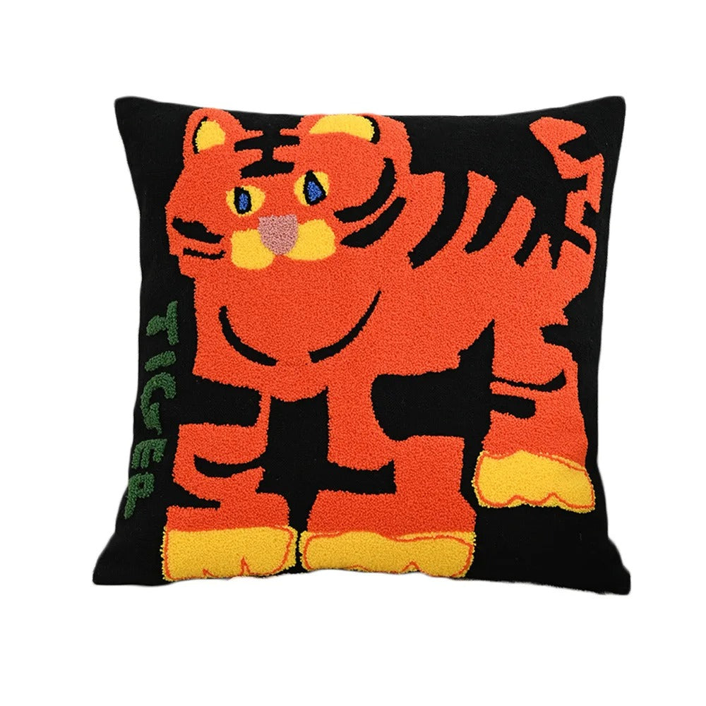 Nordic Animal Embroidery Pillow Cover 45x45 Cushion Tiger NALANI