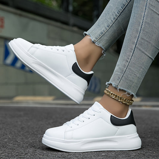 Celeni | Women Clean White Faux Leather Sneakers Casual Comfort