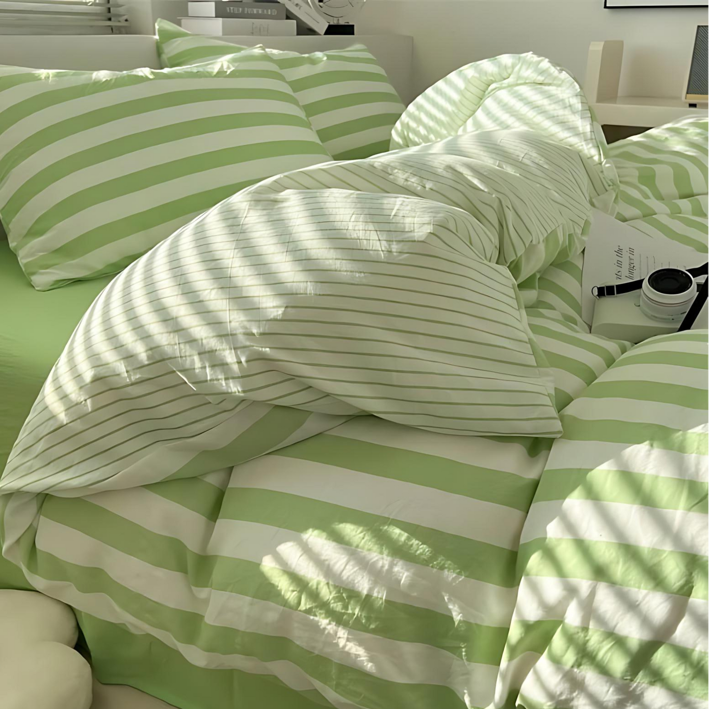 Classic Striped Bedding Set for Timeless Bedroom Elegance Green NaLani