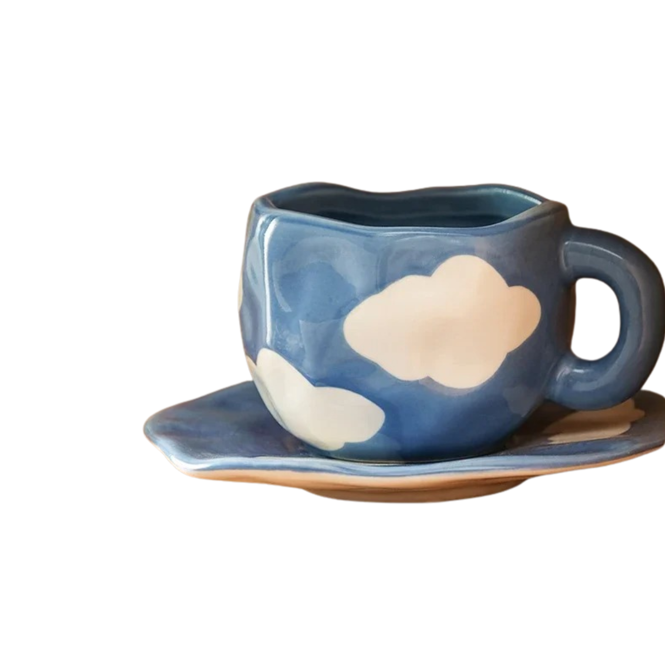 Handmade Mug and Saucer Set with Unique Artistic Designs Blue Cloud NaLani
