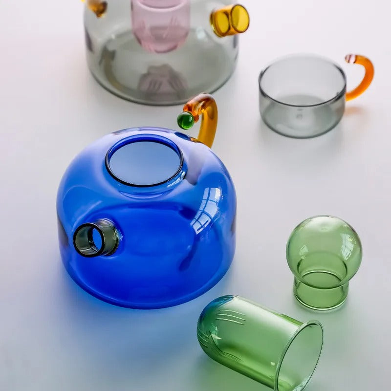 Neo Tokyo Teapot and Mug Set Modern Neon Glass Design NaLani