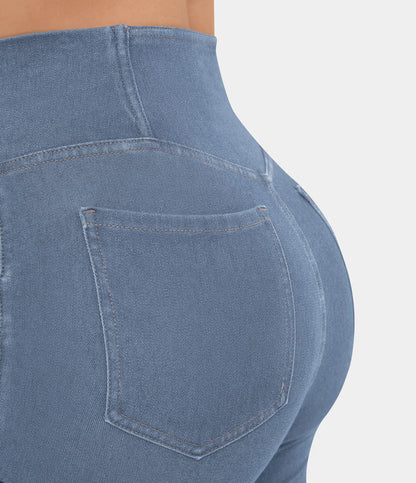 Women's elasticated Wide leg flared jeans with high waist