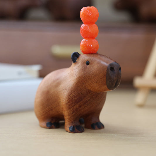 Adorable Capybara and Oranges Wooden Ornament for Home Decoration + 3 Oranges NALANI