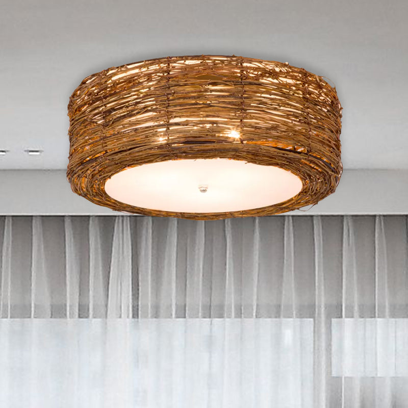 Handwoven Rattan Round Shade Flush Mount Light 3 Lights NALANI