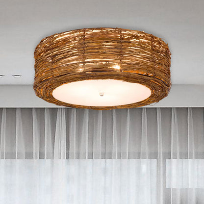 Handwoven Rattan Round Shade Flush Mount Light 3 Lights NALANI