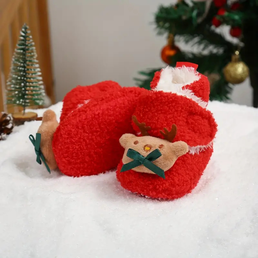 Cozy Warm Kids Rudolph Reindeer Christmas Holiday Slippers Red NALANI