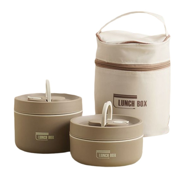Multi Layer Insulated Lunch Box With Free Carry Bag Brown Small + Large NALANI