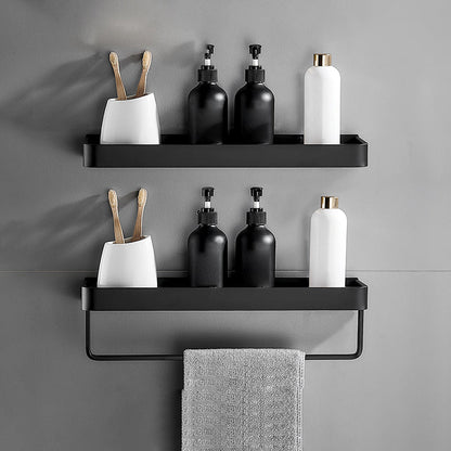 Matte Black Modern Bathroom Bath Shelf Set Anti Rust 2 Piece Set Bath Shelf (with 16"L Rod) NALANI