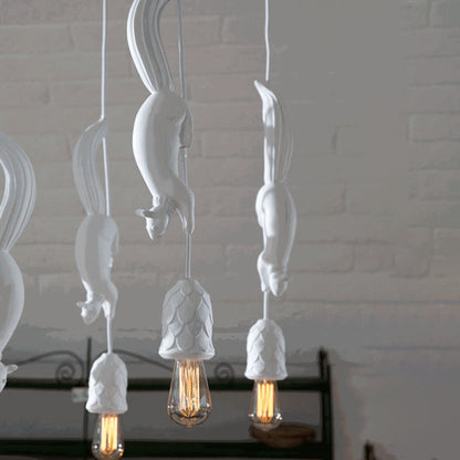 Pinecone Shape Resin Pendant Light With Squirrel Decor White NALANI