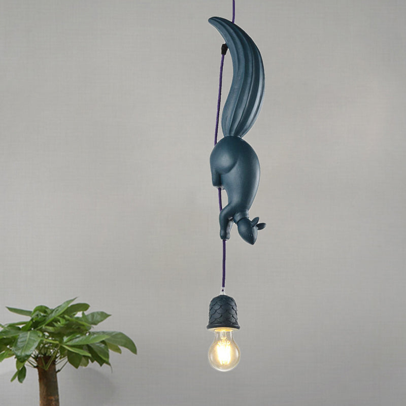 Pinecone Shape Resin Pendant Light With Squirrel Decor Blue NALANI