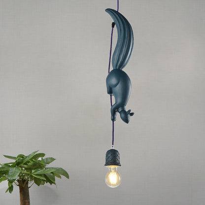Pinecone Shape Resin Pendant Light With Squirrel Decor Blue NALANI