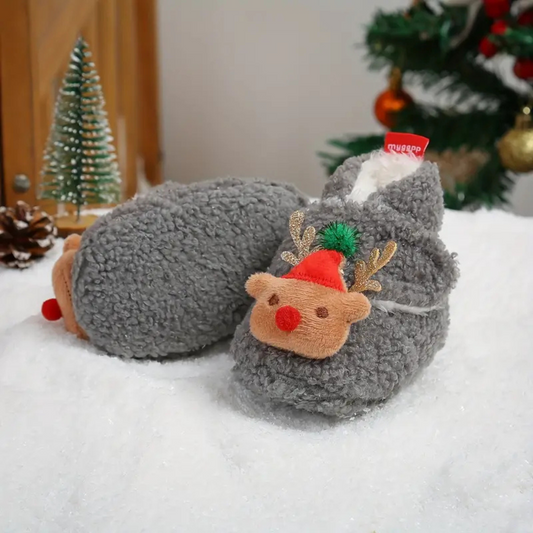 Cozy Warm Kids Rudolph Reindeer Christmas Holiday Slippers Gray NALANI