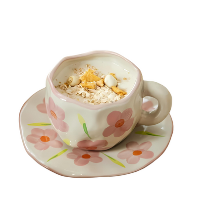 Handmade Mug and Saucer Set with Unique Artistic Designs Pink Floral NaLani