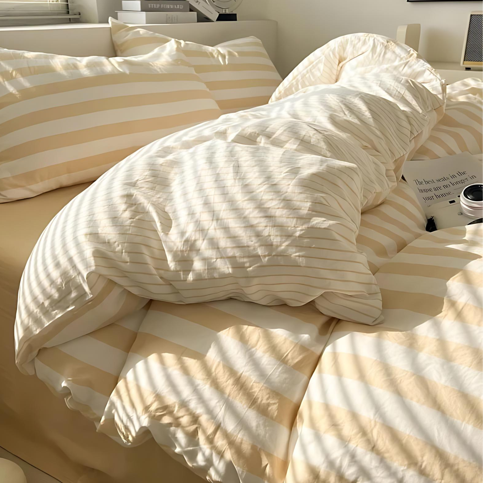 Classic Striped Bedding Set for Timeless Bedroom Elegance Beige NaLani