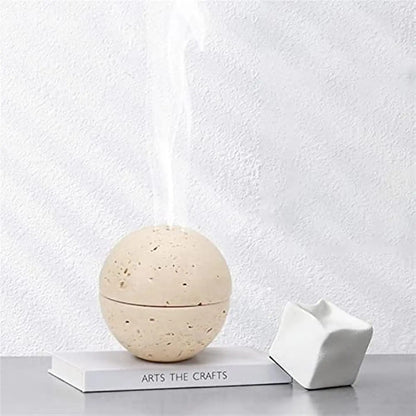 Beige Travertine Incense Burner Hand Carved Nine Holes NALANI