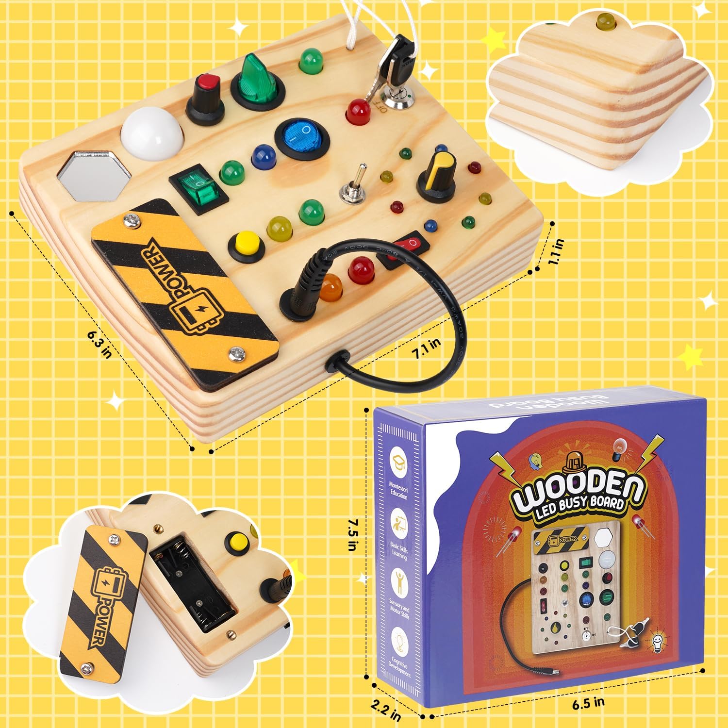 Montessori Toddler Pinboard With LED Lights Educational Toy NALANI