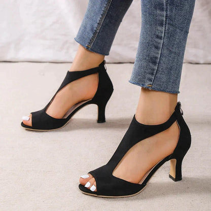 Chic Cutout Peep Toe Heeled Sandals For Women Everyday