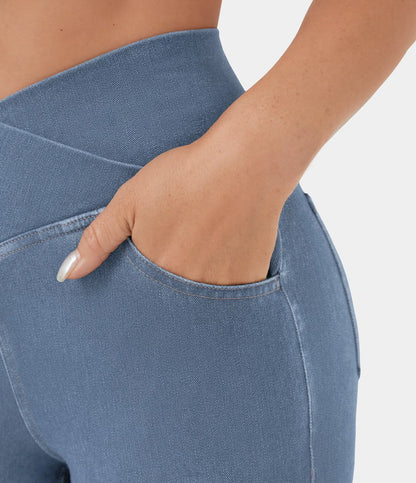 Women's elasticated Wide leg flared jeans with high waist