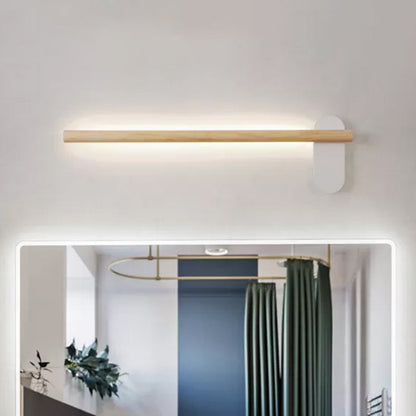 Beige Wood Slim Linear Vanity Light LED Wall Sconce NALANI