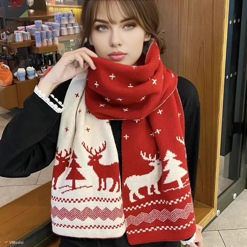 Cozy Winter Christmas Scarf Double Sided Knit Wool Warm NALANI