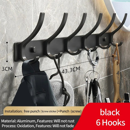Durable Aluminum Wall Mounted Coat Rack With Six Hooks Black 6-hook NALANI